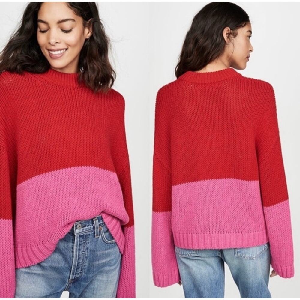 XIrena Red Pink Colorblock Pullover Alpaca Soft Dopamine Overiszed Sweater XS